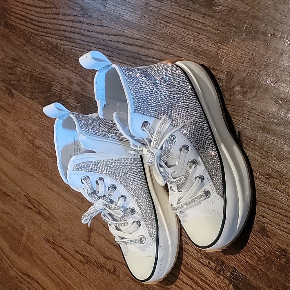 Steve MaddenShaft Rhinestone Embellished High Top Platform Sneakers - Silver